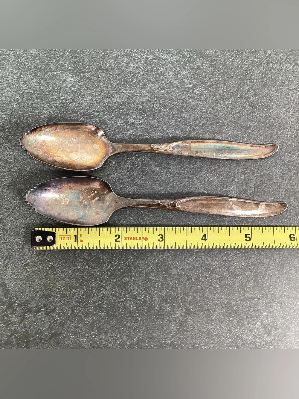 3  Serrated Grapefruit Spoons-2 Wm Rogers IS Sweep Pattern Silverplate, 1 Unmark